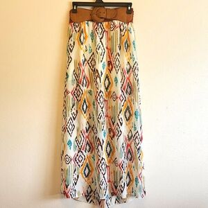 Y2K Rue21 Maxi Skirt Size Small Belted Sheer Geometric Southwestern Aztec